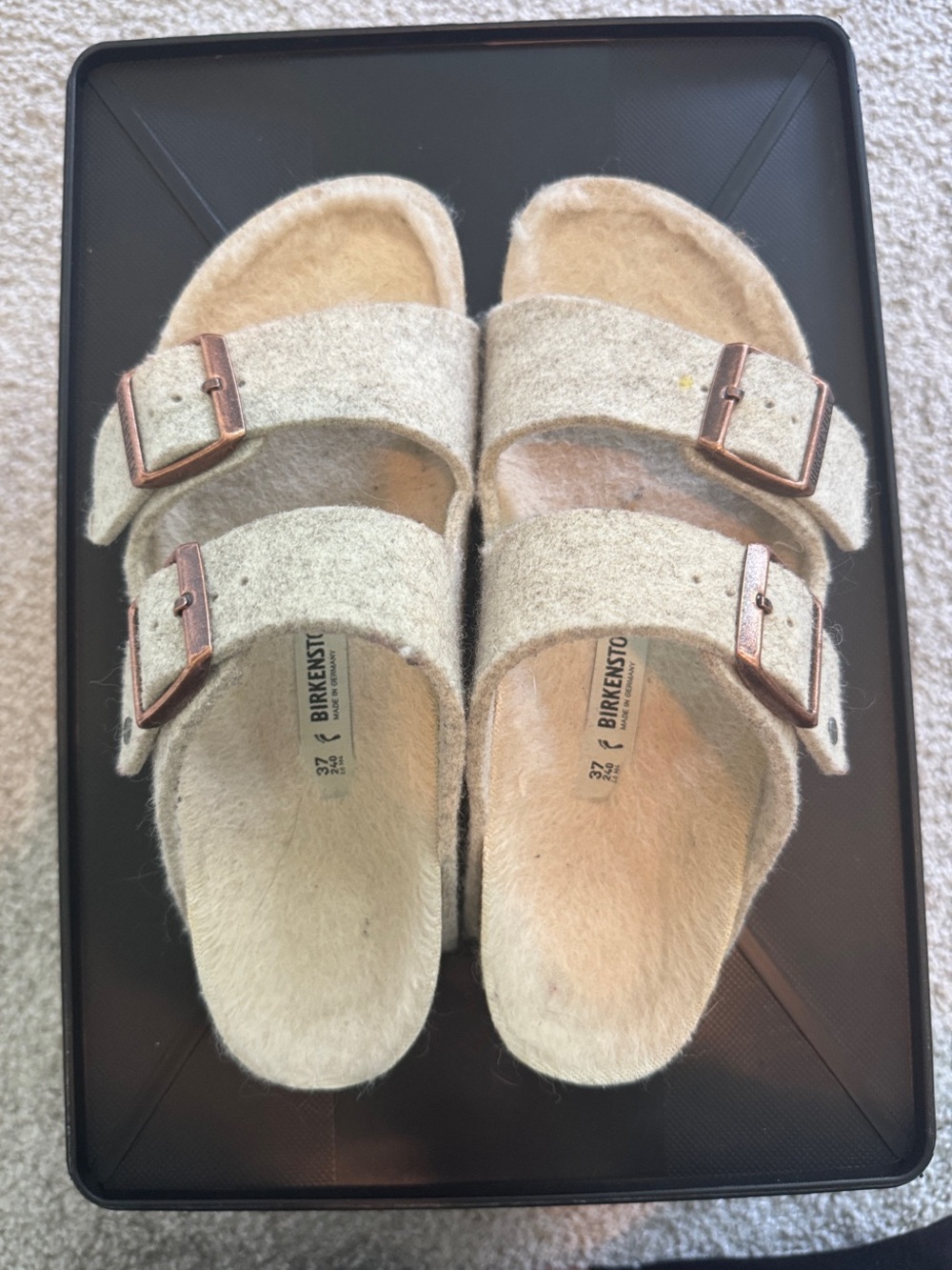 Birkenstock Arizona Felt Wool Double Strap Sandals in Light Gray